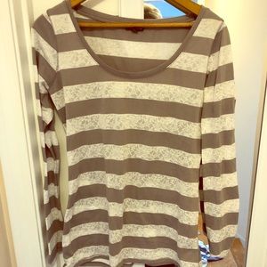 Gray/purple and white striped Express top
